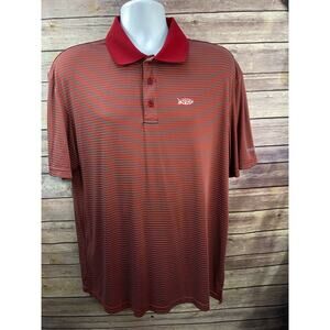 AFTCO Men’s Performance Fishing Polo – Red/Gray Stripes – Size XL